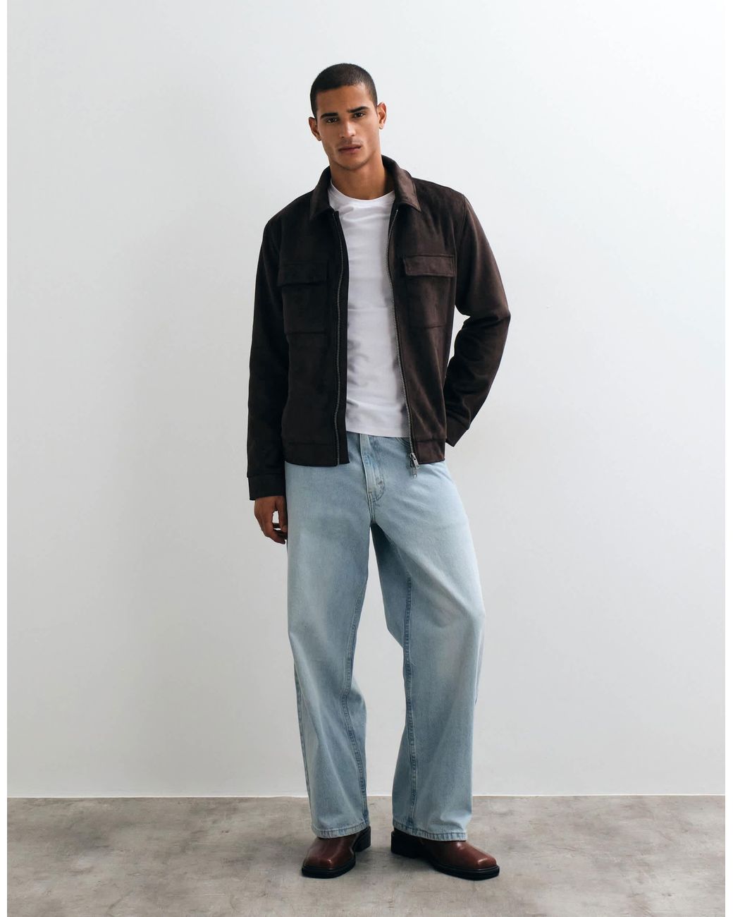 Threadbare Black Faux Suede Collared Jacket for men