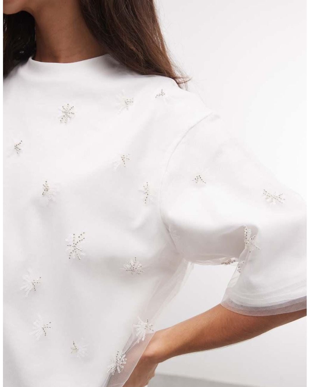 Sister Jane White Unisex Embellished Demi Tulle Oversized T-shirt