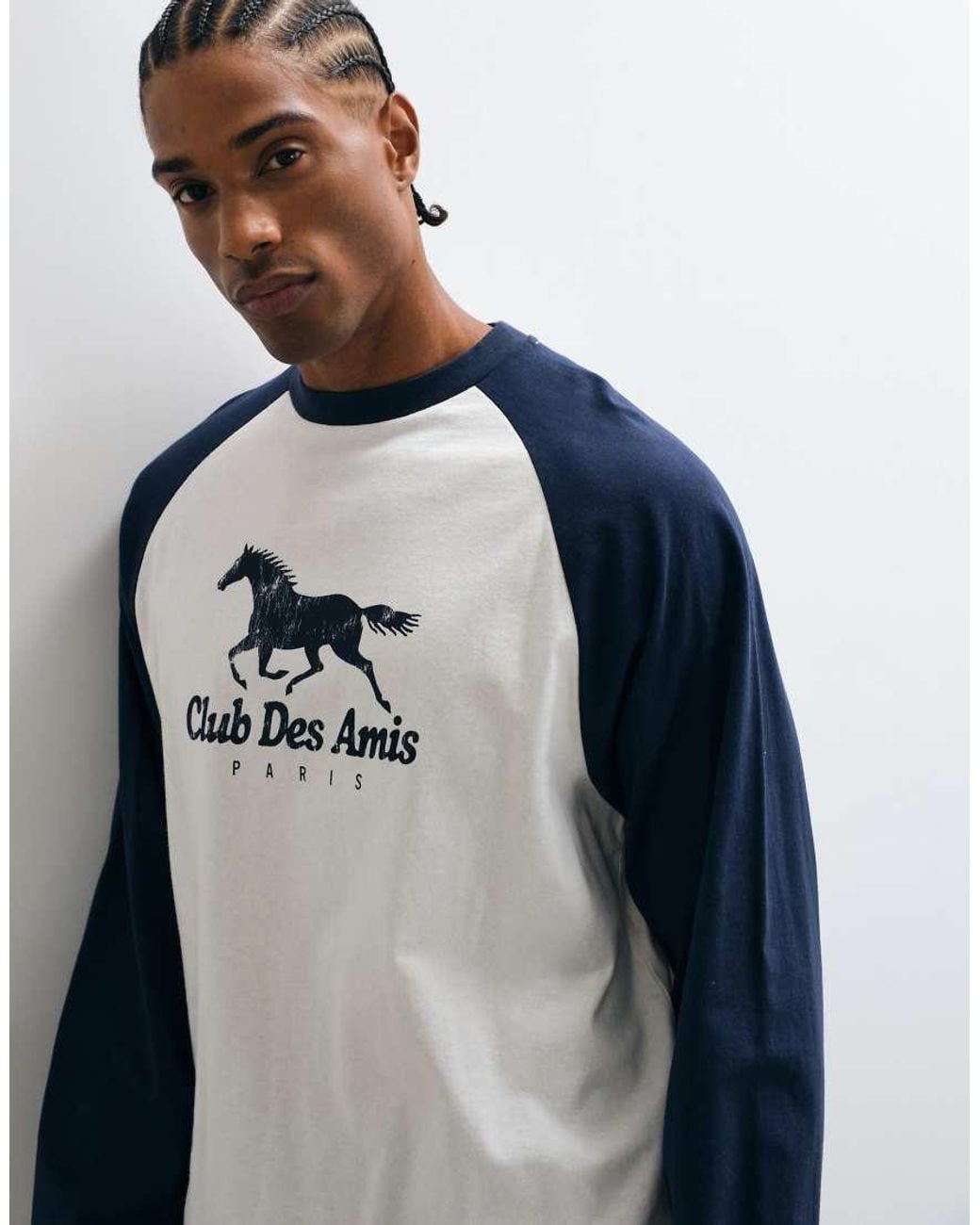 ASOS Blue Boxy Oversized Raglan Long Sleeve Top With Club Graphic Print for men
