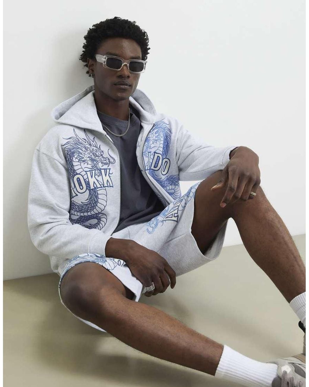 River Island Gray Oversized Fit Hokkaido Hoodie for men