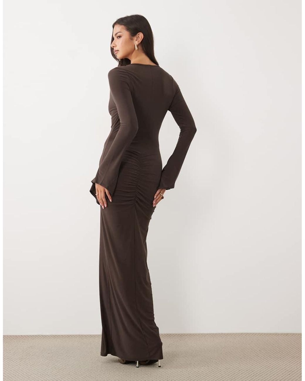 ASOS Brown Angel Sleeve Keyhole Maxi Dress