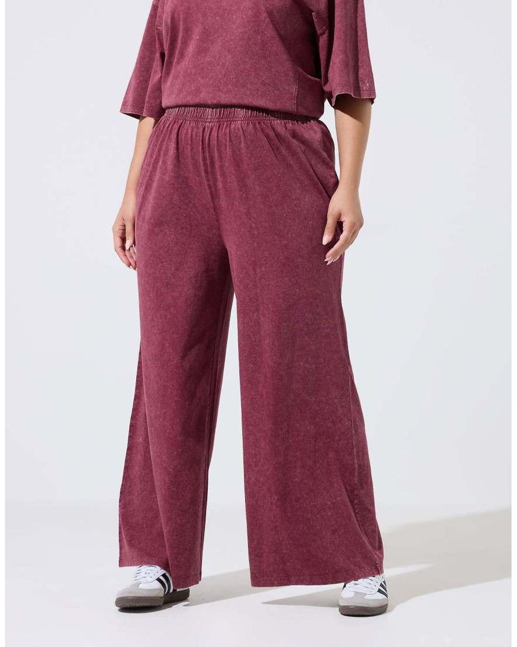Yours Clothing Red Acid Wash Wide Leg Trousers