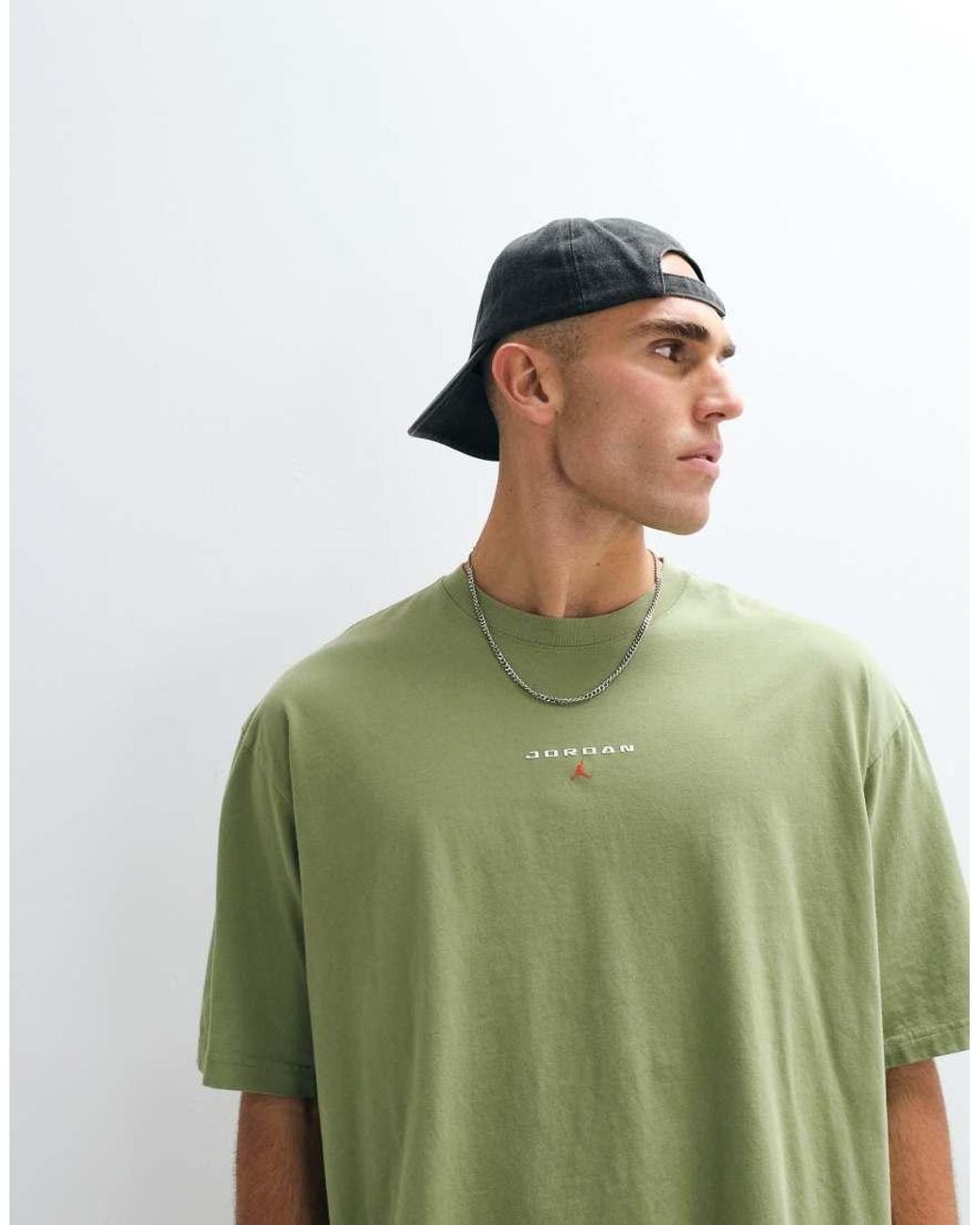 Nike Green 96 Oversized Central Logo T-Shirt Khaki for men