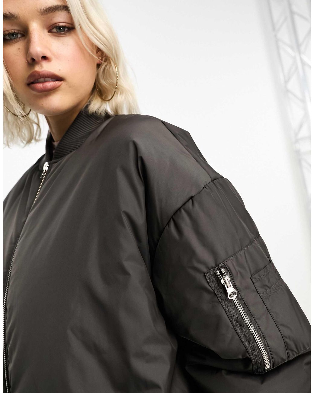Collusion Longline Bomber Jacket in Black Lyst