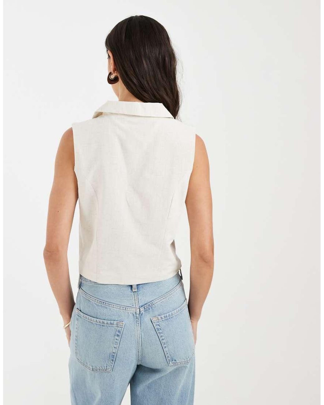Jdy White Tailored Waistcoat With Linen