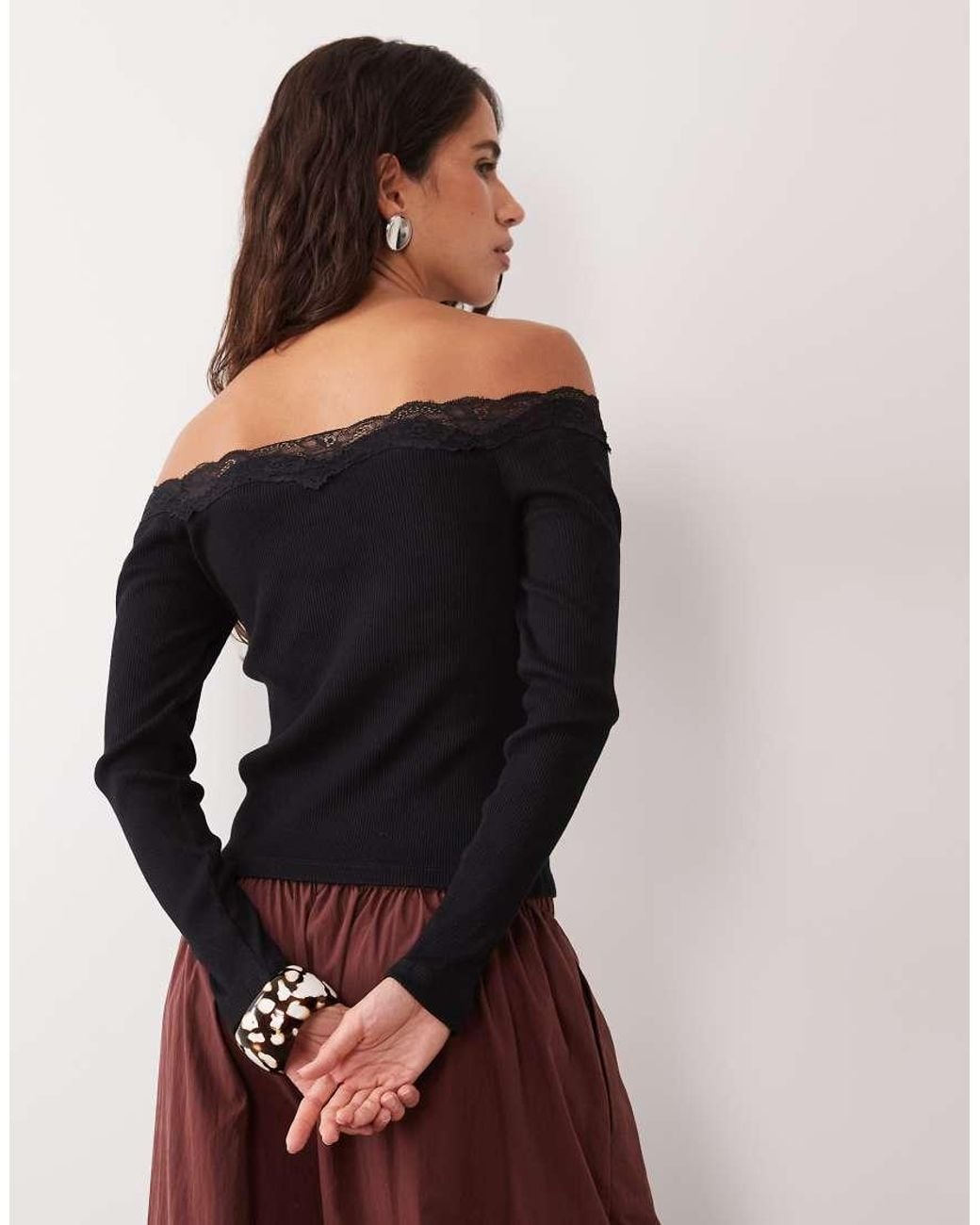 New Look Black Lace Trim Bardot Top