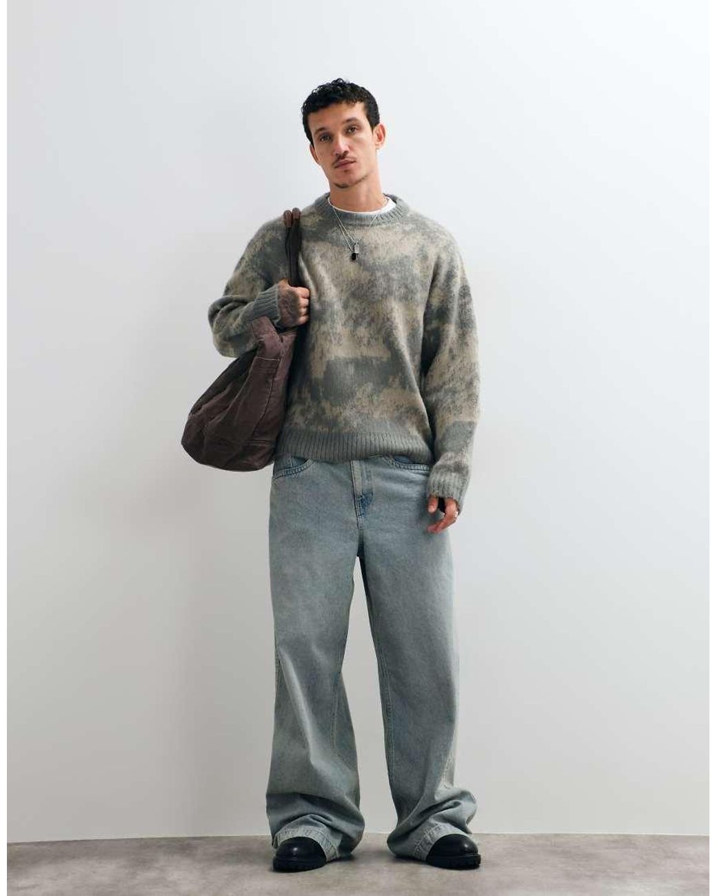 The Ragged Priest Gray Fuzzy Glitch Camo Jumper for men