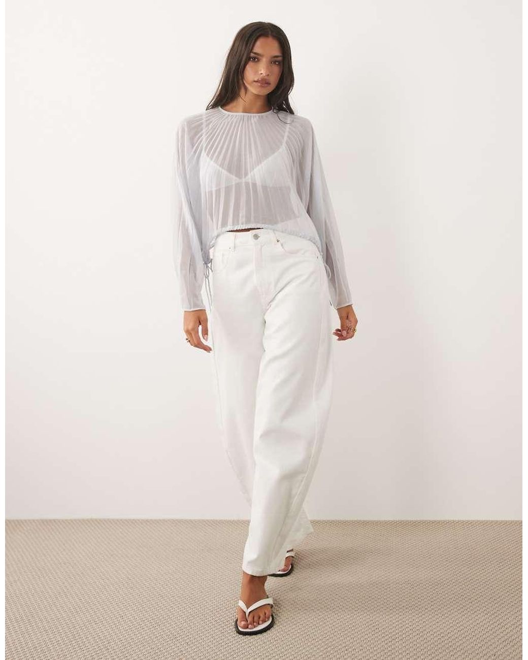 ASOS Gray Pleated Cinch Waist Blouse