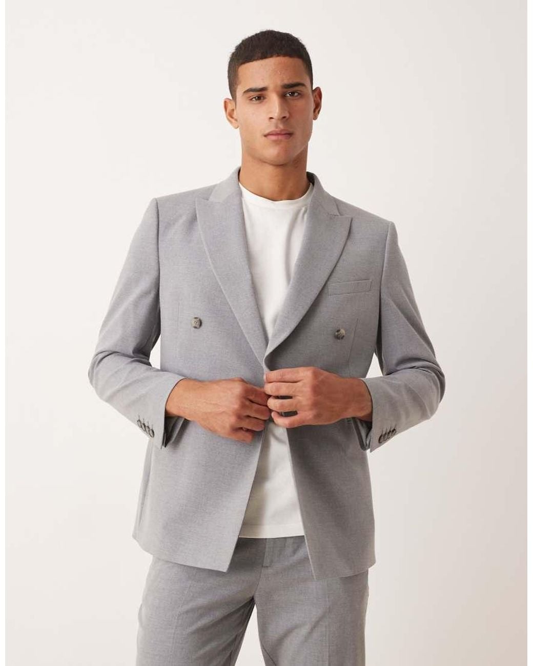 ASOS Gray Double Breasted Slim Suit Jacket for men