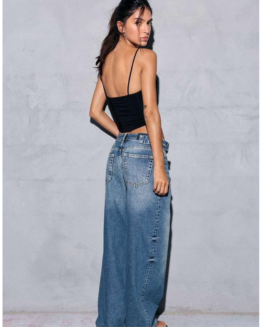 Pull&Bear Blue Relaxed Fit Baggy Jeans With Belt