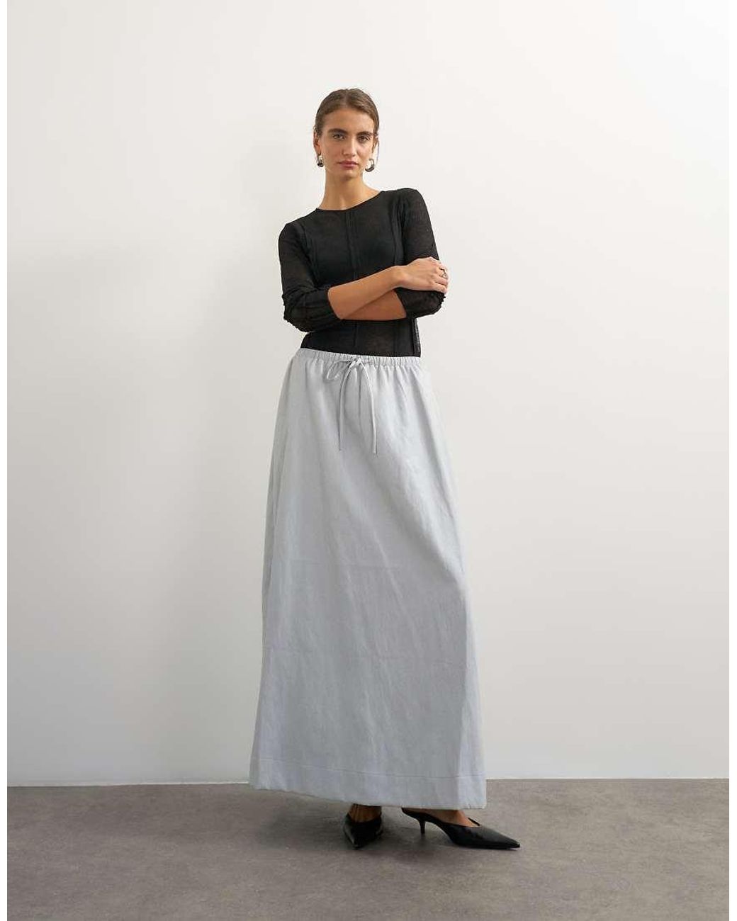 TOPSHOP Gray Faux Leather Tie Waist Slouchy Slim Maxi Skirt
