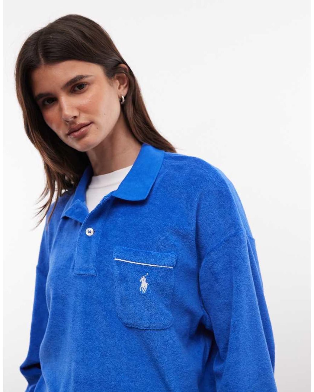 Polo Ralph Lauren Blue Towelling Longsleeve Polo