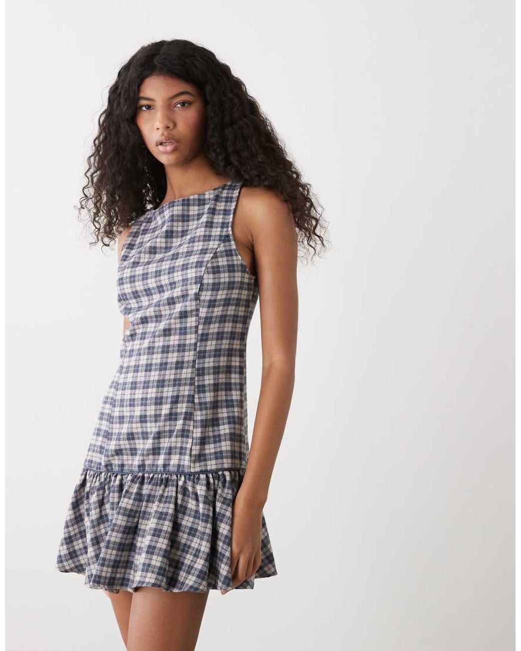 Reclaimed Vintage Blue Mini Sundress With Dropped Waist Detail