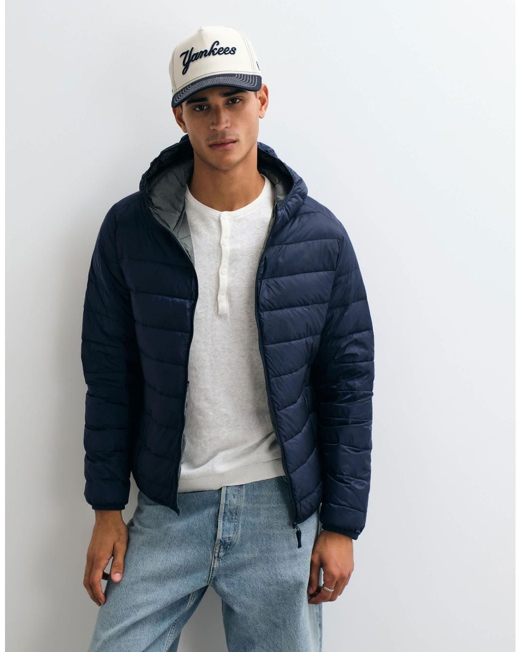 Jack & Jones Blue Down Hooded Puffer Jacket for men