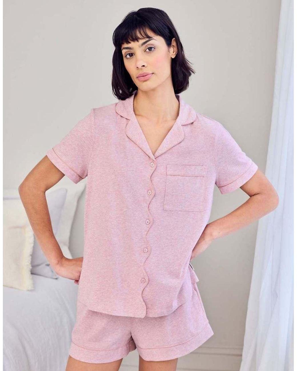 Chelsea Peers Pink Cotton Scallop Edge Long Pyjama Set