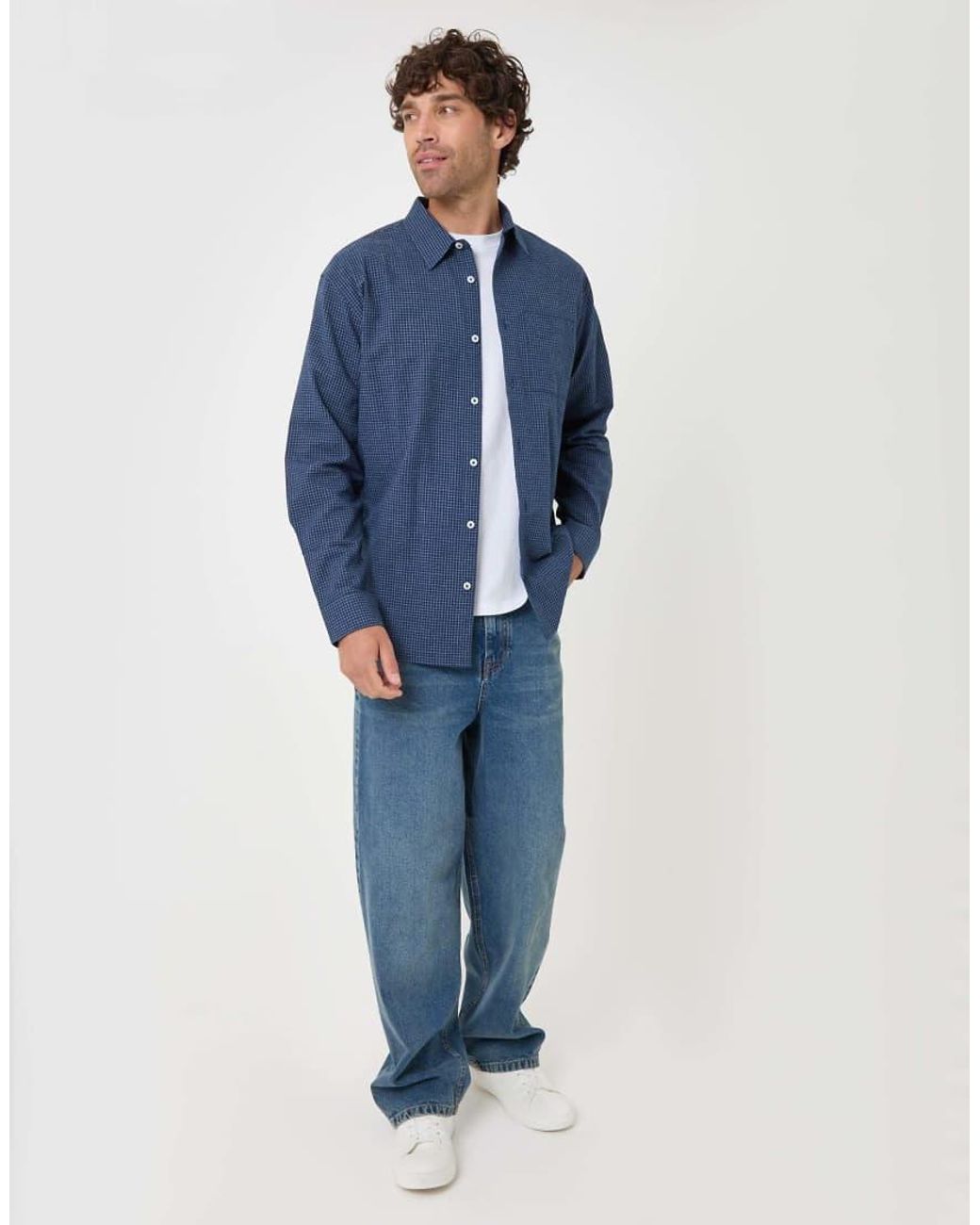 Threadbare Blue Relaxed Fit Cotton Seersucker Shirt for men