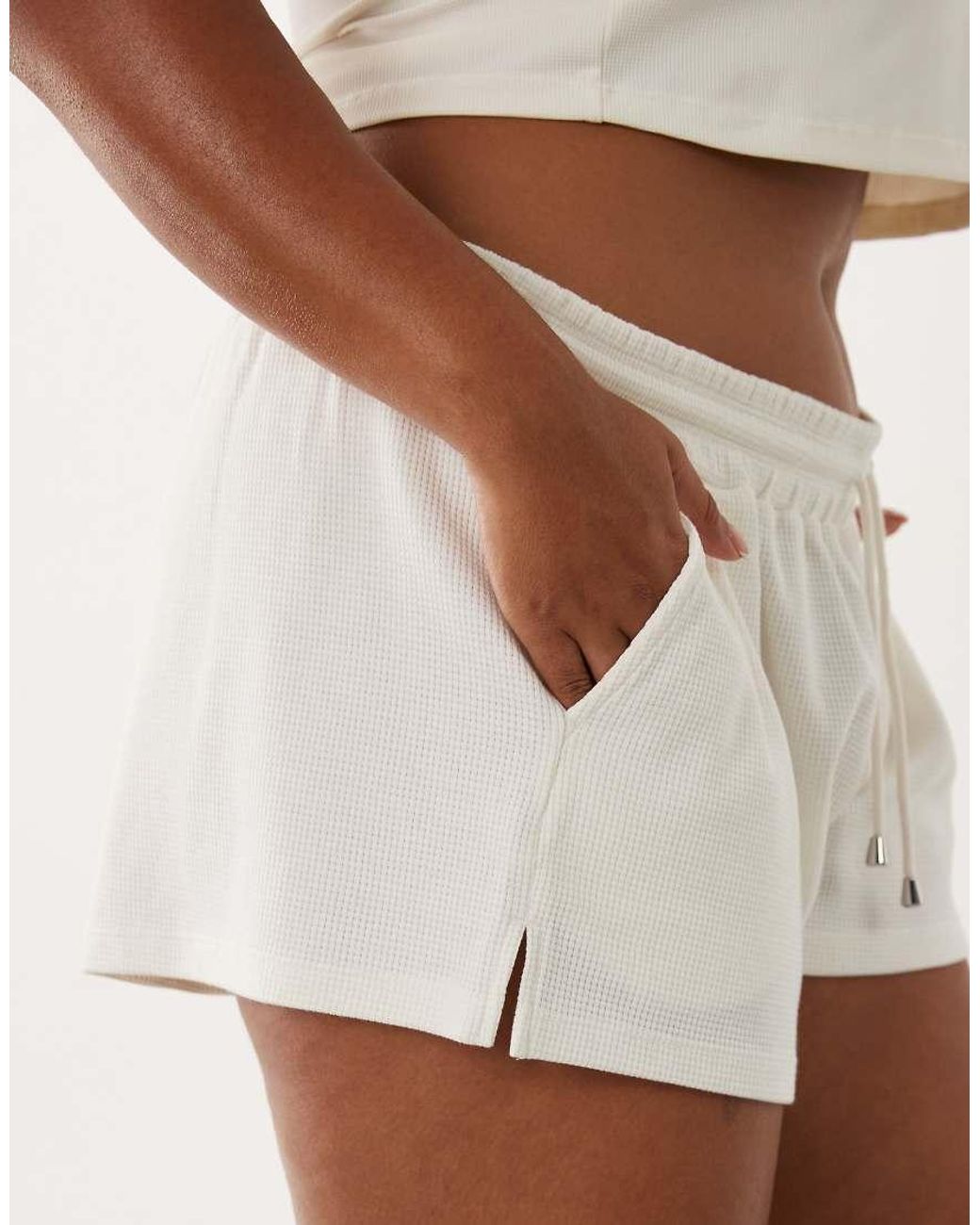 4505 Brown Curve Lightweight Cotton Waffle Shorts With Drawstring Waist