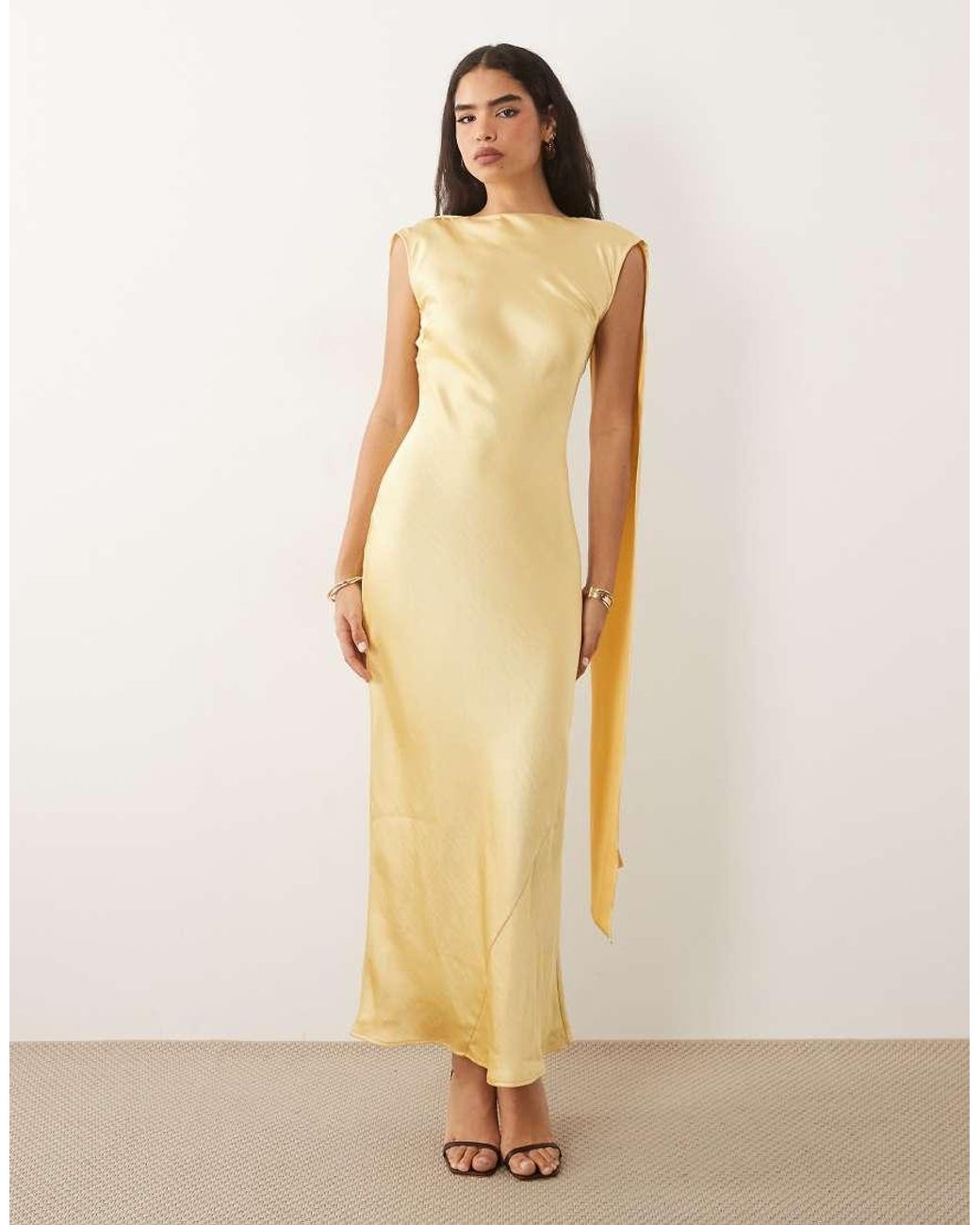 TFNC London Natural Satin Bias Drape Detail Maxi Dress