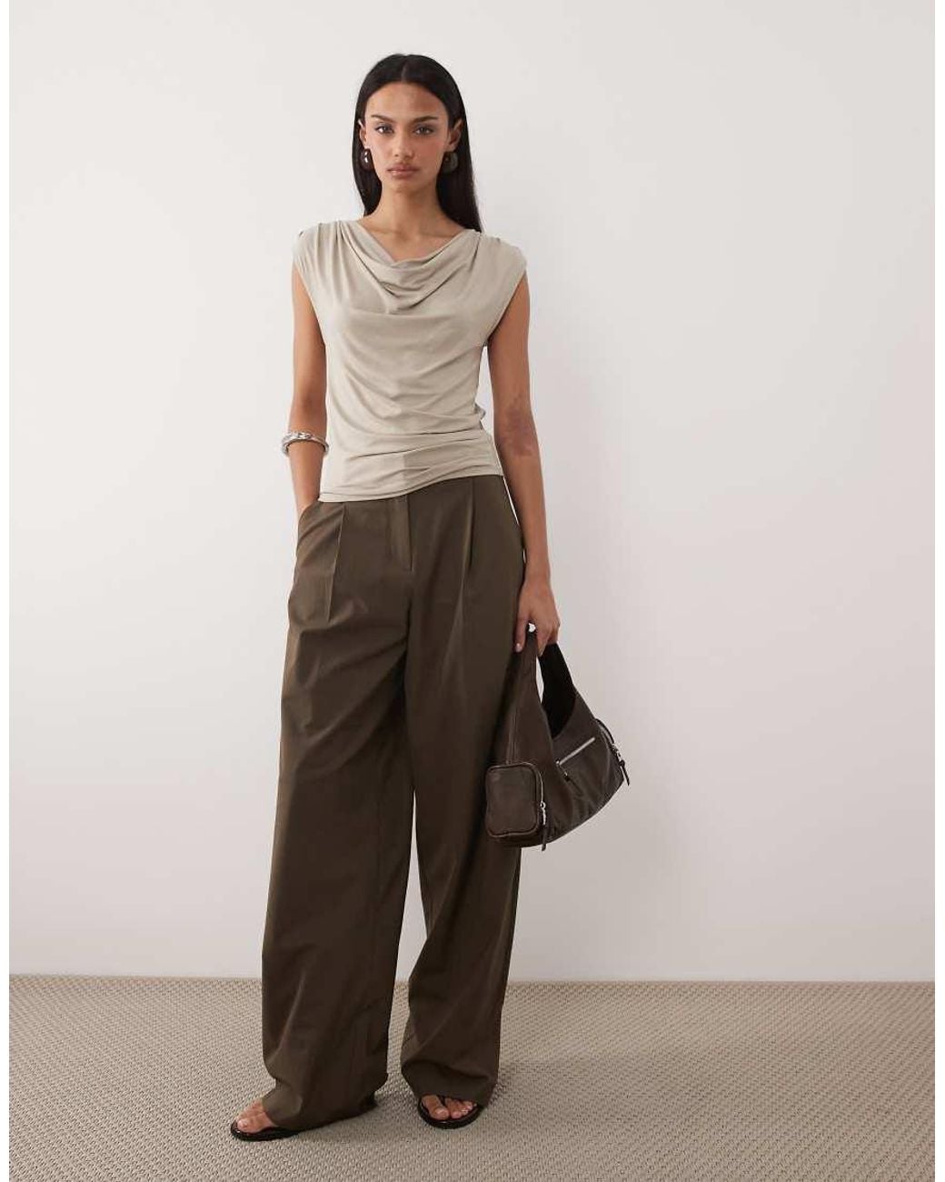 Mango Brown Cowl Neck Sleeveless Top