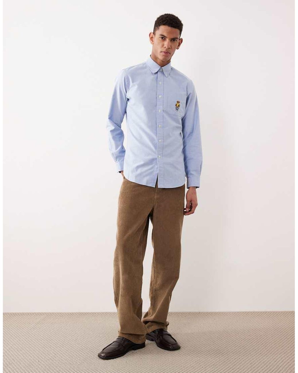 Polo Ralph Lauren Blue Heritage Bear Logo Custom Fit Oxford Shirt