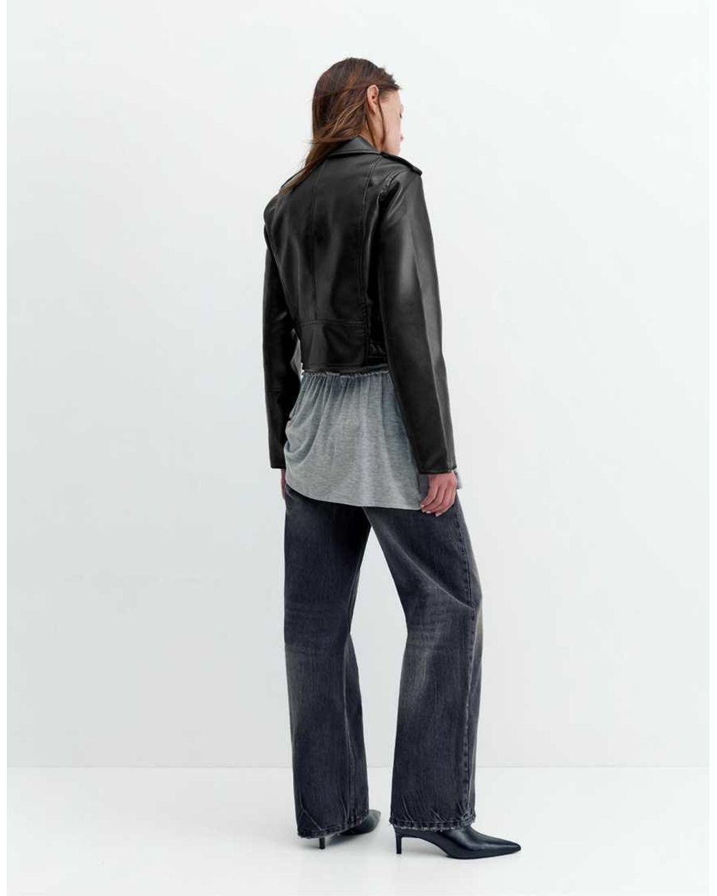 Pull&Bear Black Leather Effect Biker Jacket