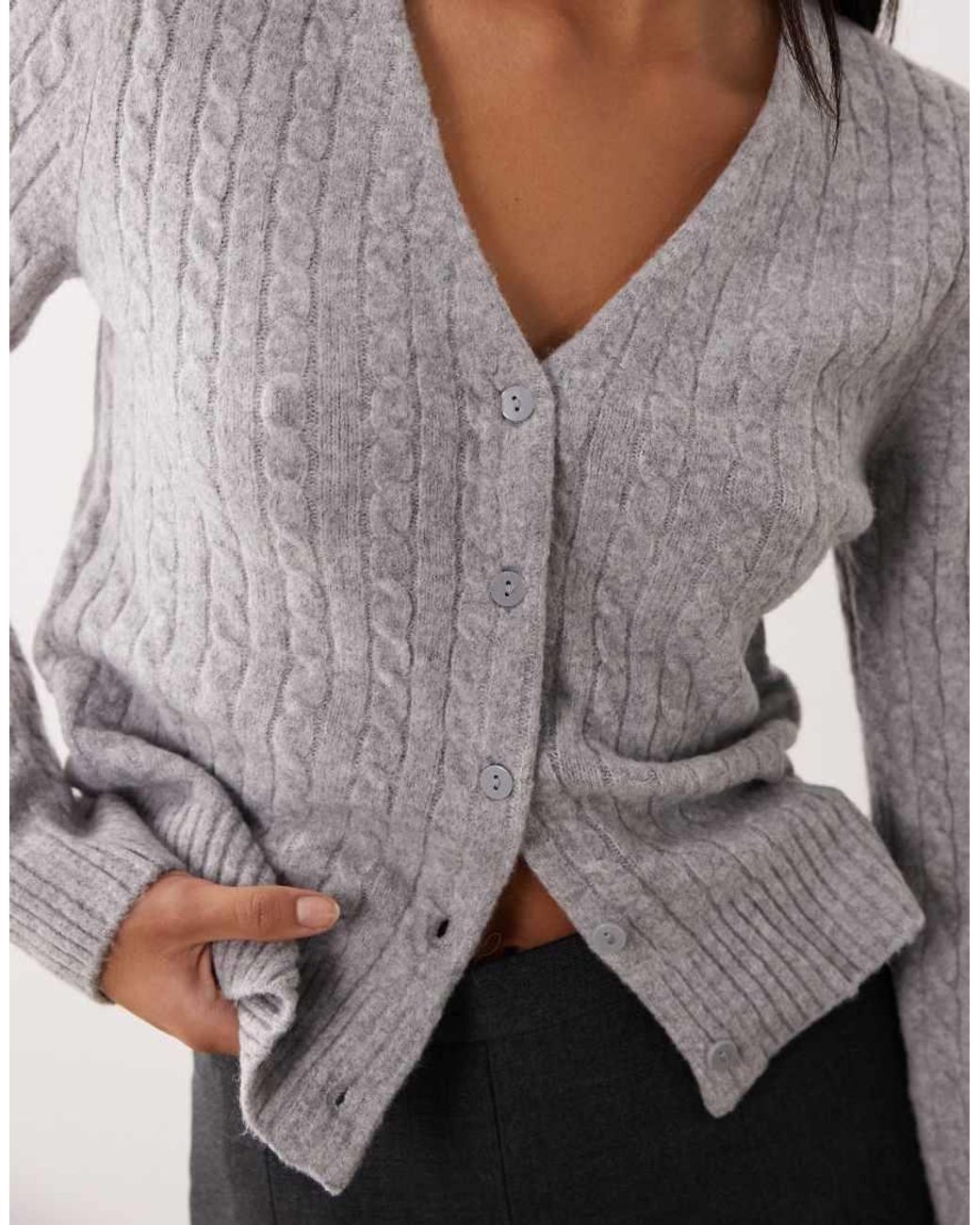 Mango Gray Cable Knit V-neck Cardigan