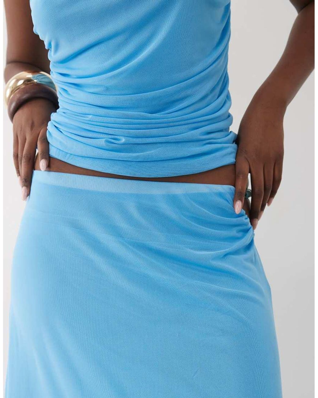 ASOS Blue Co-ord Mesh Asymmetric Midi Skirt With Beaded Trim