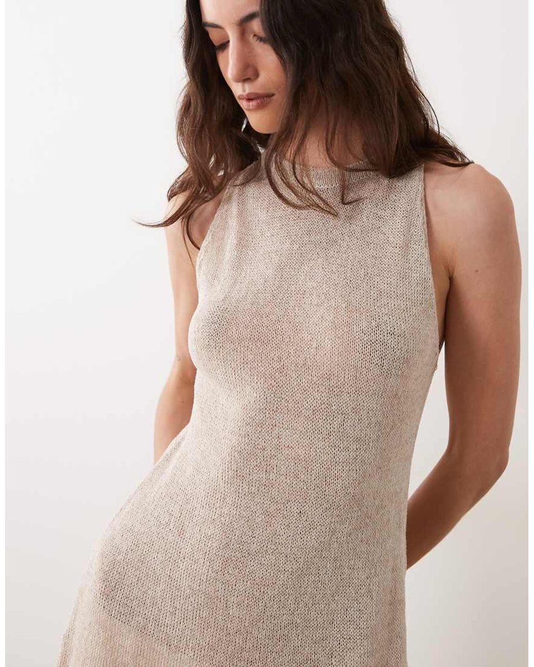 ASOS Brown Open Stitch Knitted Asymmetric Top Co-Ord