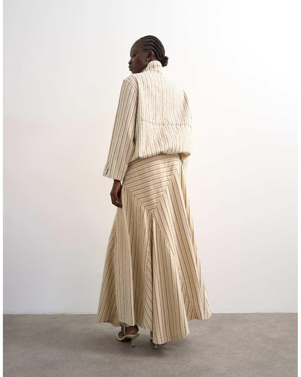 TOPSHOP Natural Denim Asymmetric Dropped Waist Maxi Skirt