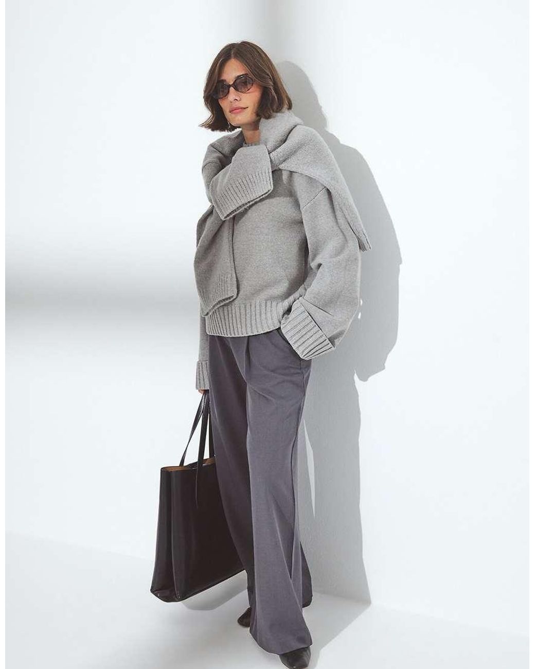 NA-KD Brown Folded Sleeve Knitted Sweater