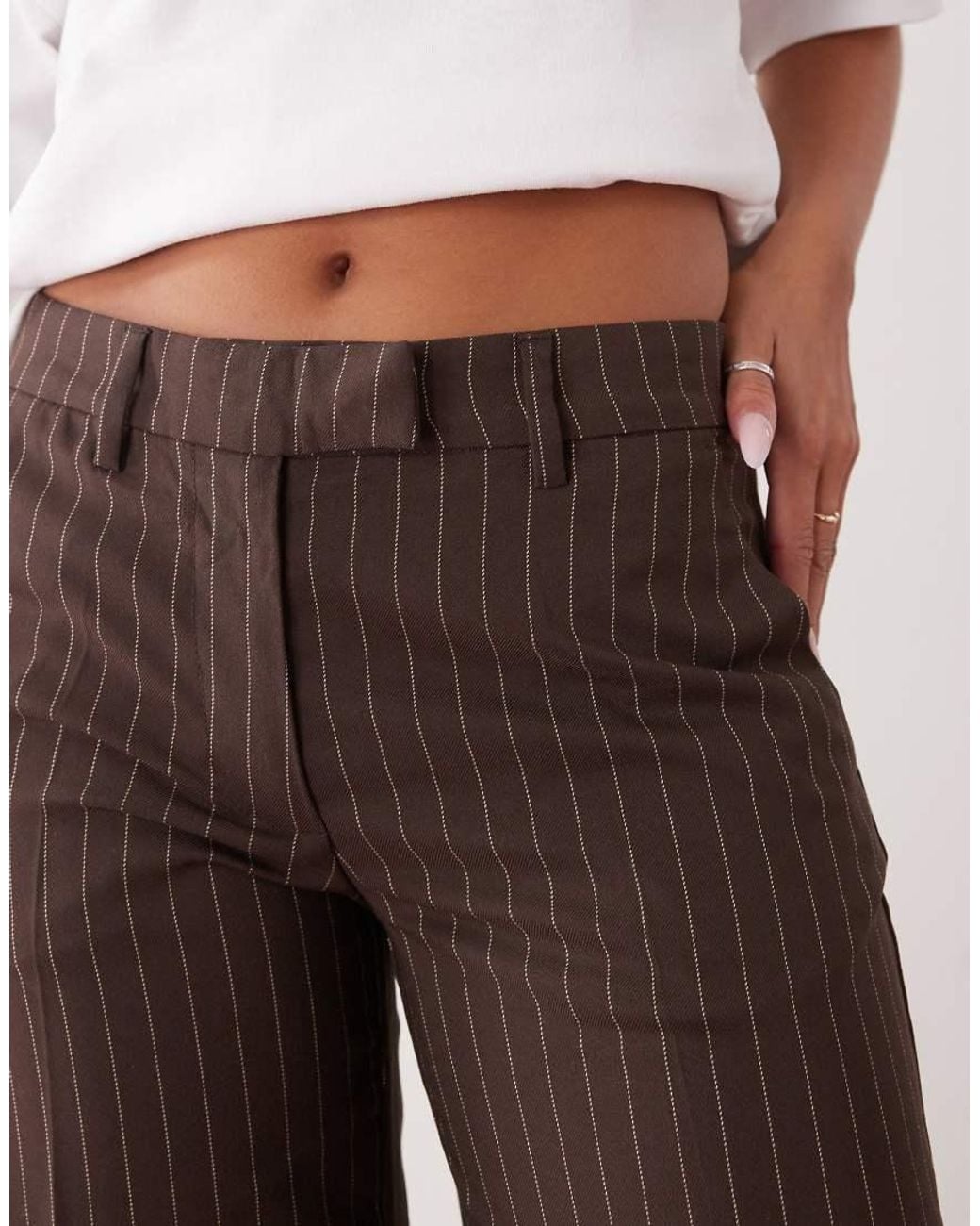 Monki Brown High Waist Wide Leg Tailored Trousers