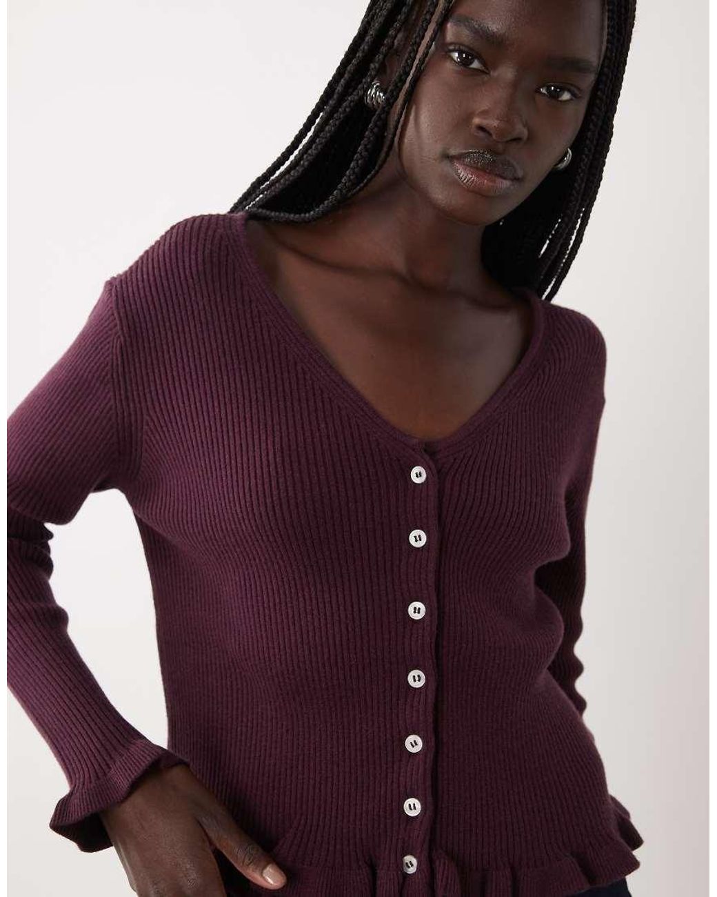Wednesday's Girl Purple Wednesdays Girl Ruffle Edged Cardigan