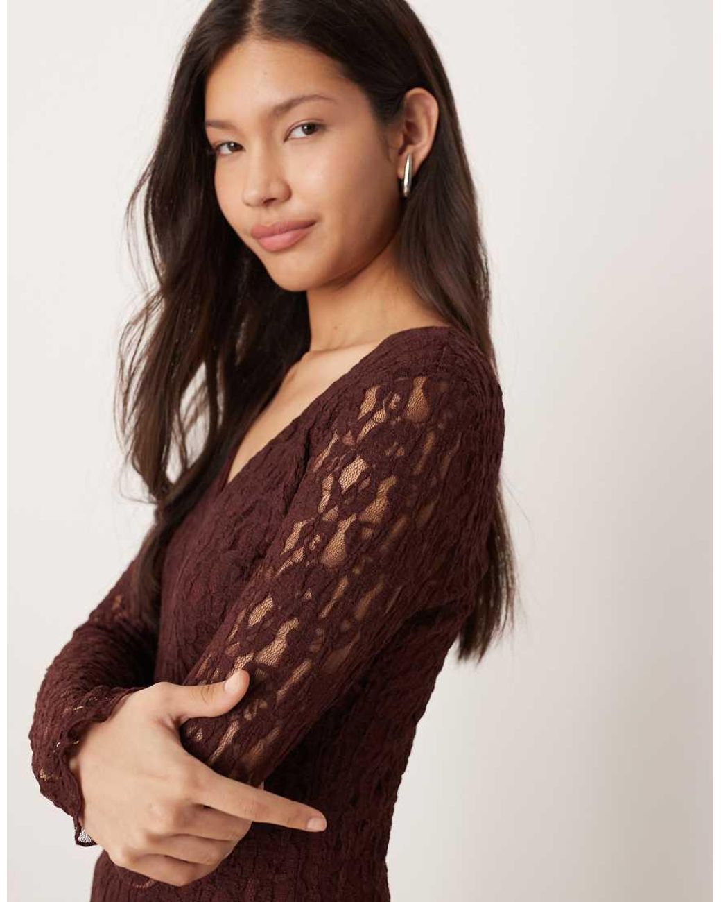 ASOS Natural V-neck Long Sleeve Maxi Dress