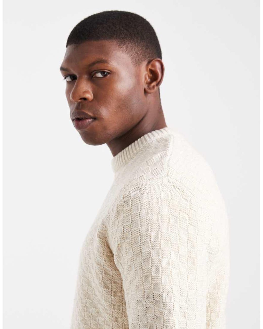 Threadbare Natural Crew Neck Textured Knitted Jumper for men