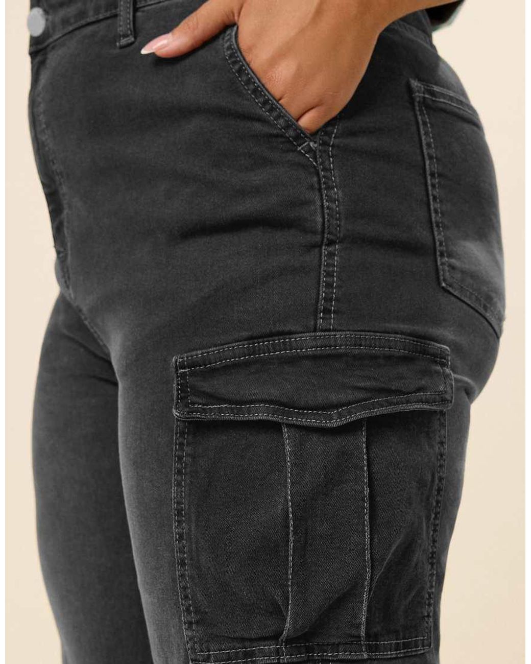 Yours Clothing Blue Washed Effect Cargo Jeans