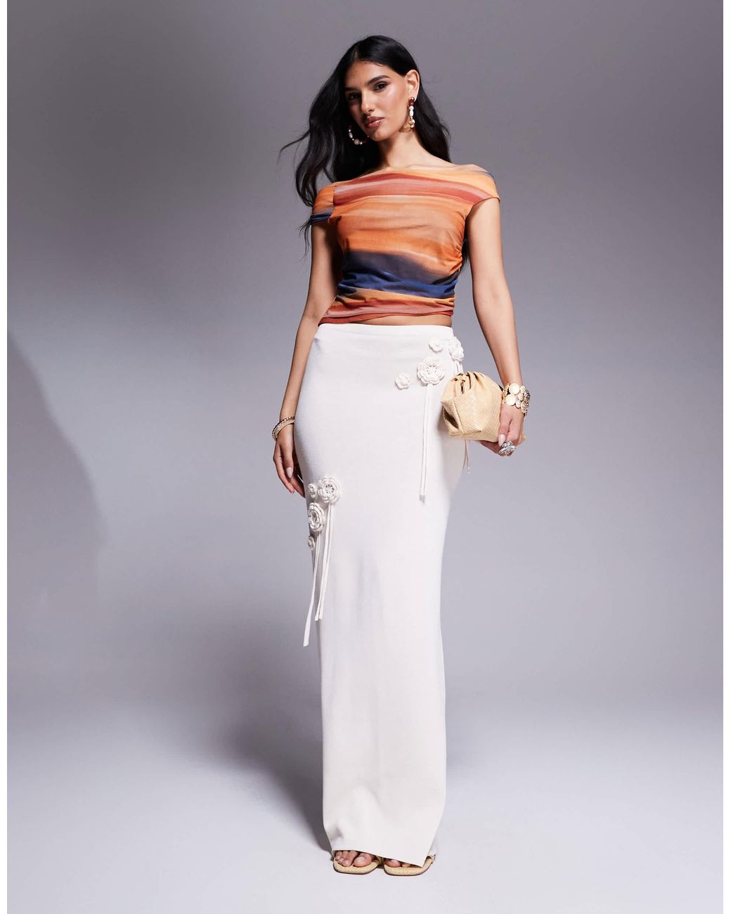 ASOS Mesh Abstract Off-shoulder Top | Lyst