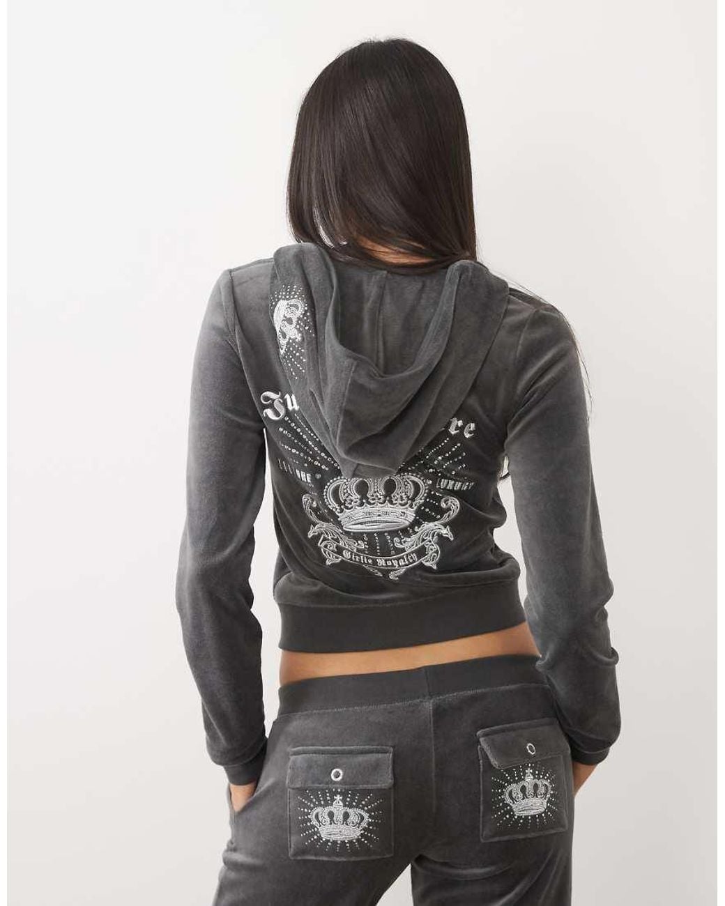 Juicy Couture Gray Caisa Regal Logo Rebelle Velour Zip Up Hoodie