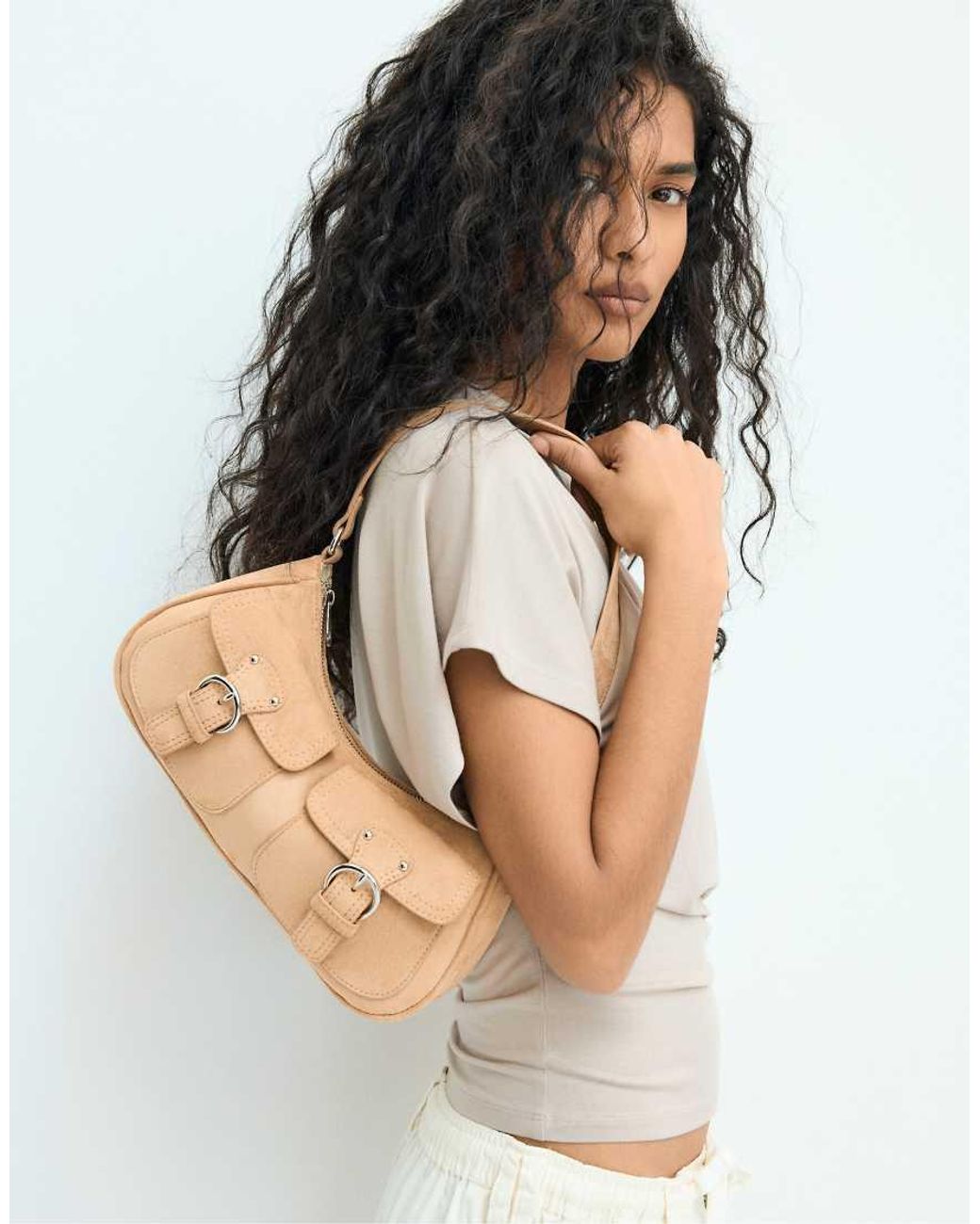 Stradivarius White Shoulder Bag With Pockets