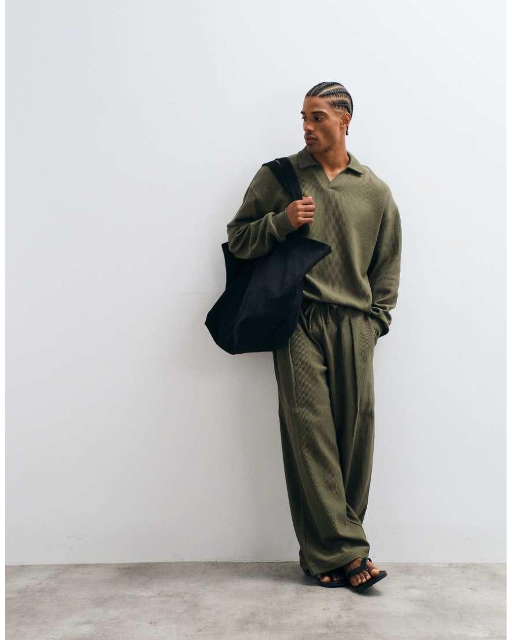 ASOS Green Ribbed Textured Oversized Balloon jogger for men