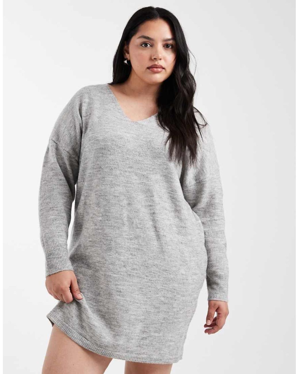 Pieces Plus Gray Pieces Curve V-neck Mini Sweater Dress
