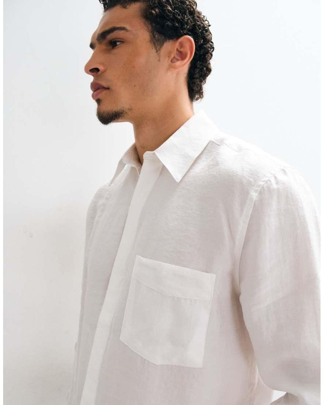 ASOS White Drapey Relaxed Shirt With Concealed Placket for men