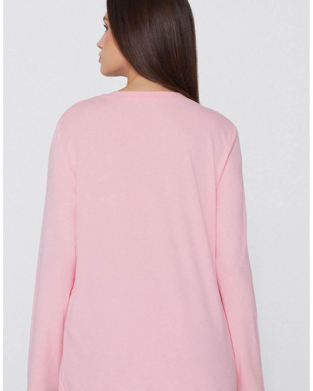 Tezenis Pink Cotton Modal Long Sleeve Round Neck Top