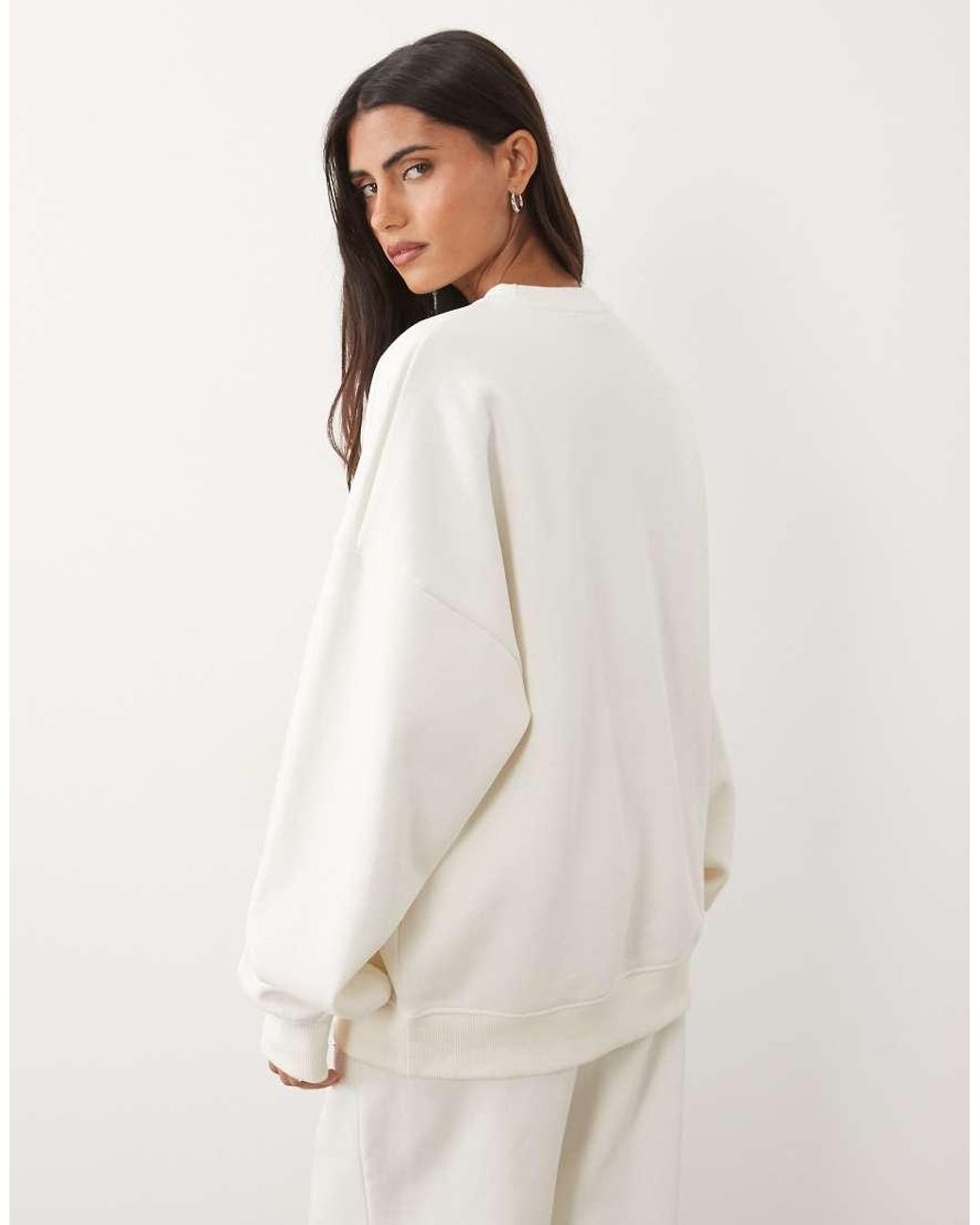 Kaiia White Cotton Rich Embroidered New York Script Logo Oversized Hoodie
