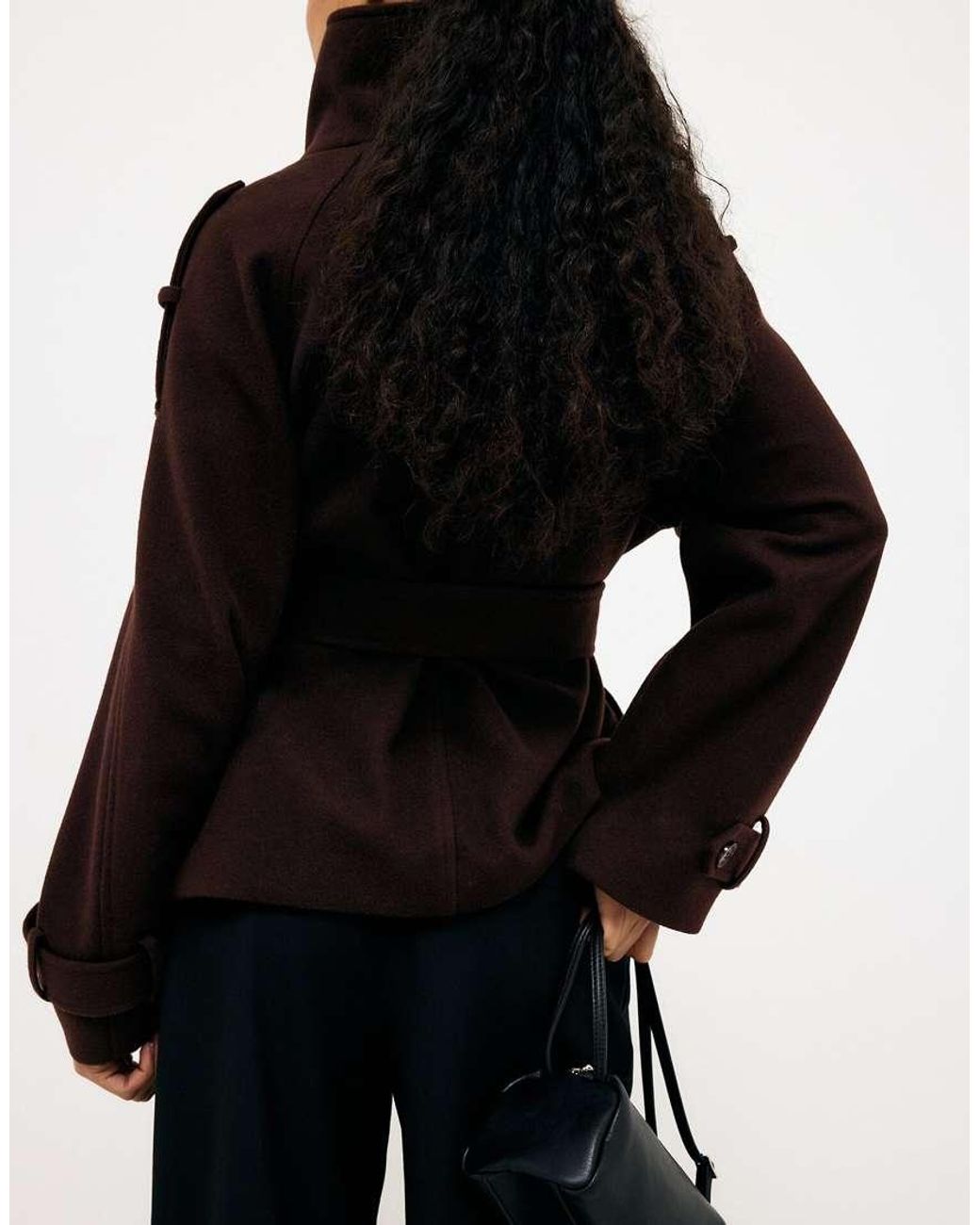 NA-KD Black High Neck Belted Short Coat