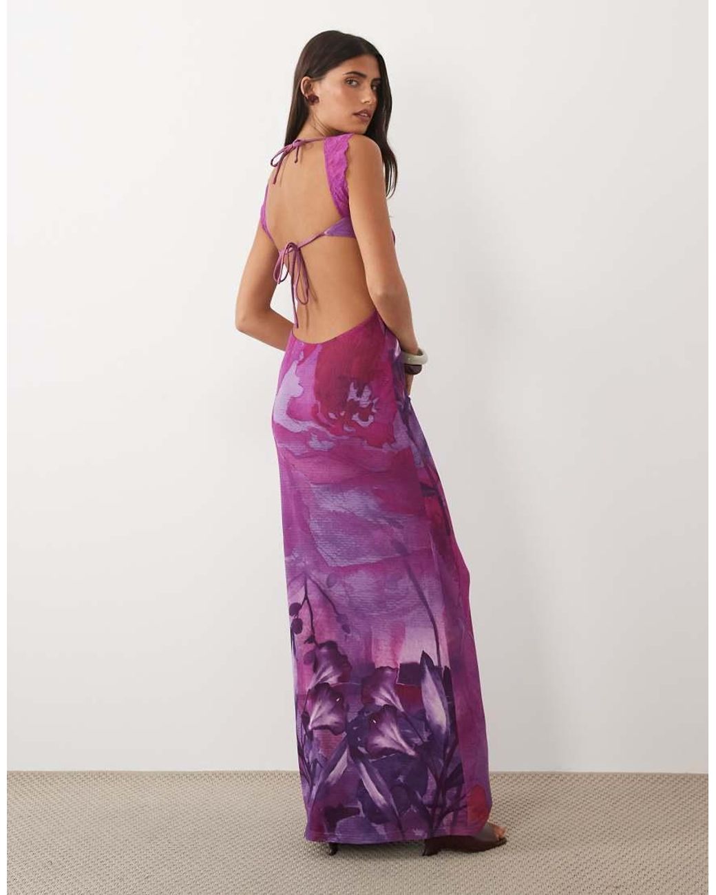 Tiger Mist Pink Nyomi Lace Bust Detail Strappy Cut Out Tie Back Maxi Dress