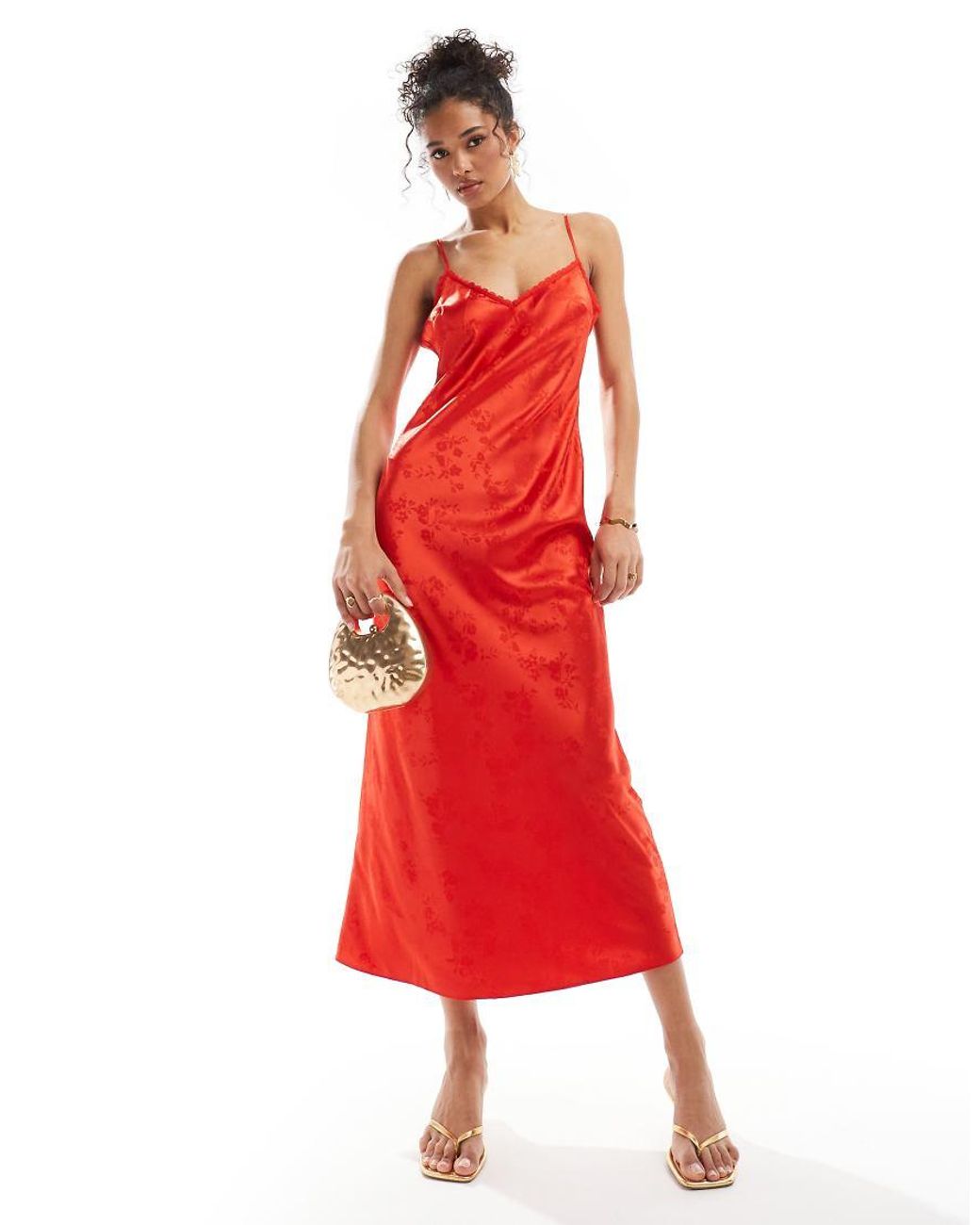 Miss Selfridge Satin Jacquard Strap Back Maxi Slip Dress in Red Lyst UK