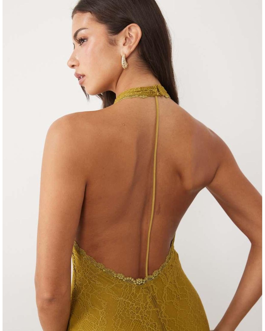 ASOS Metallic Premium Lace Open Back Maxi Dress With Split