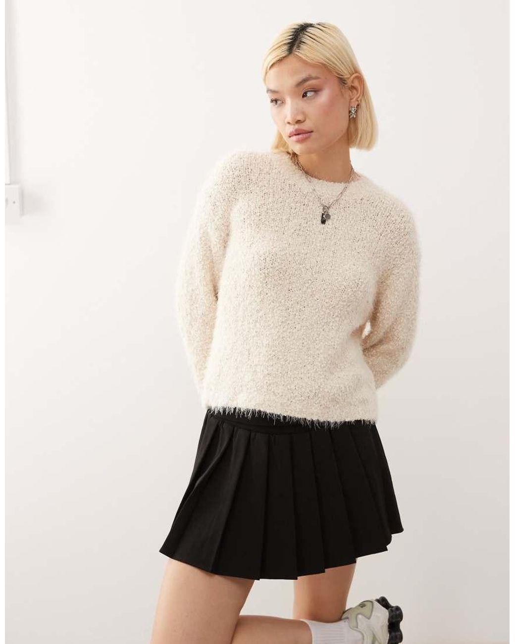 Noisy May Natural Crew Neck Fluffy Knit Jumper
