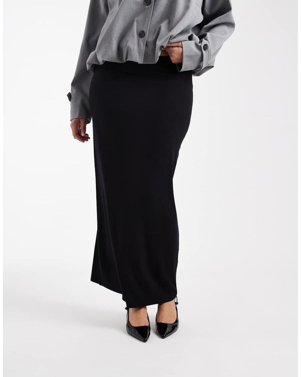 ASOS Gray Asos Design Curve Jersey Column Maxi Skirt