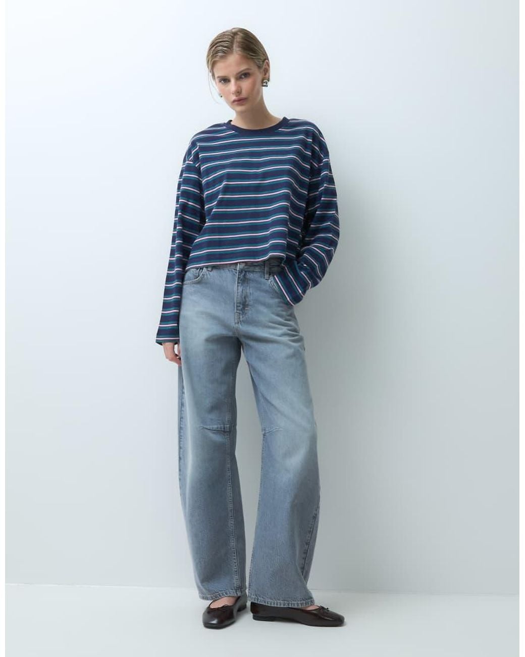 ASOS Blue Long Sleeve Boxy Cropped T-shirt